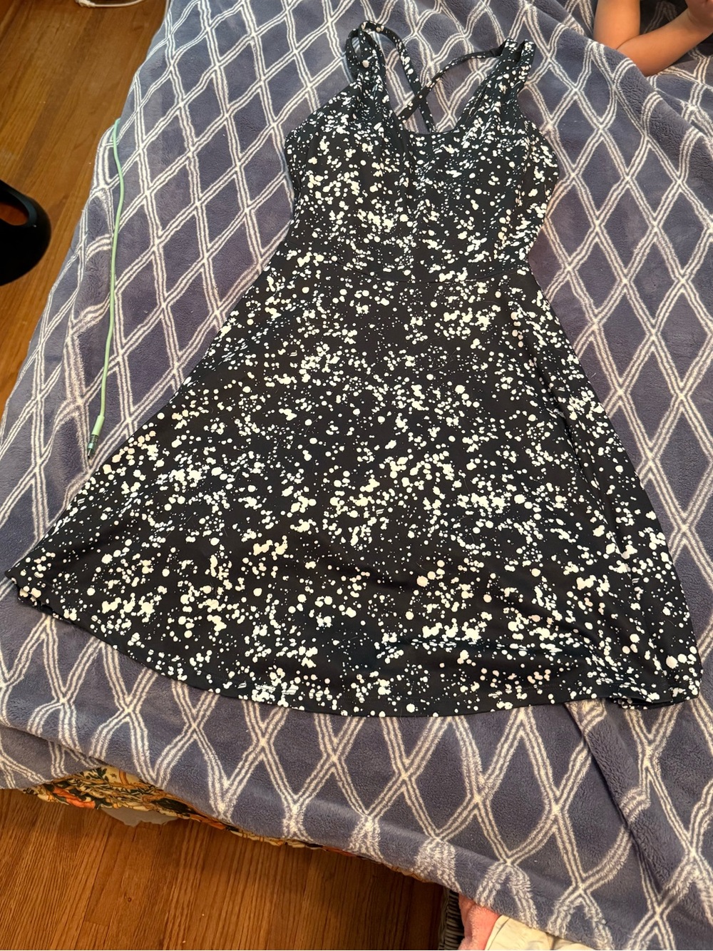 Fabletics Black Dress with White Splatter Print